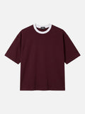 Contrast Collar Boxy Tee — Burgundy X White