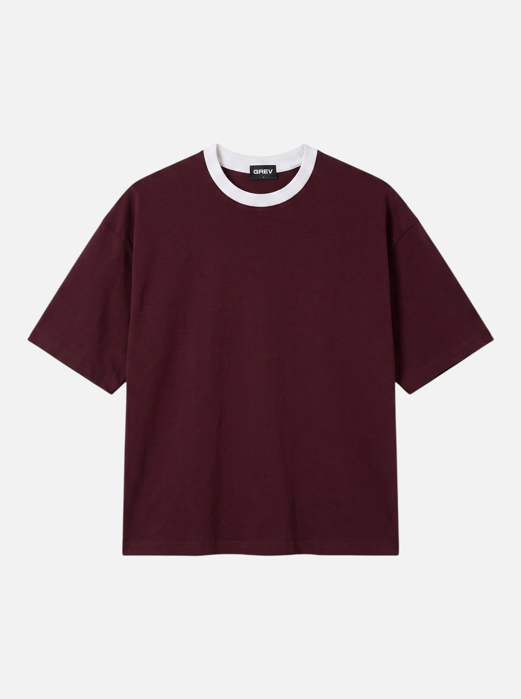 Contrast Collar Boxy Tee — Burgundy X White