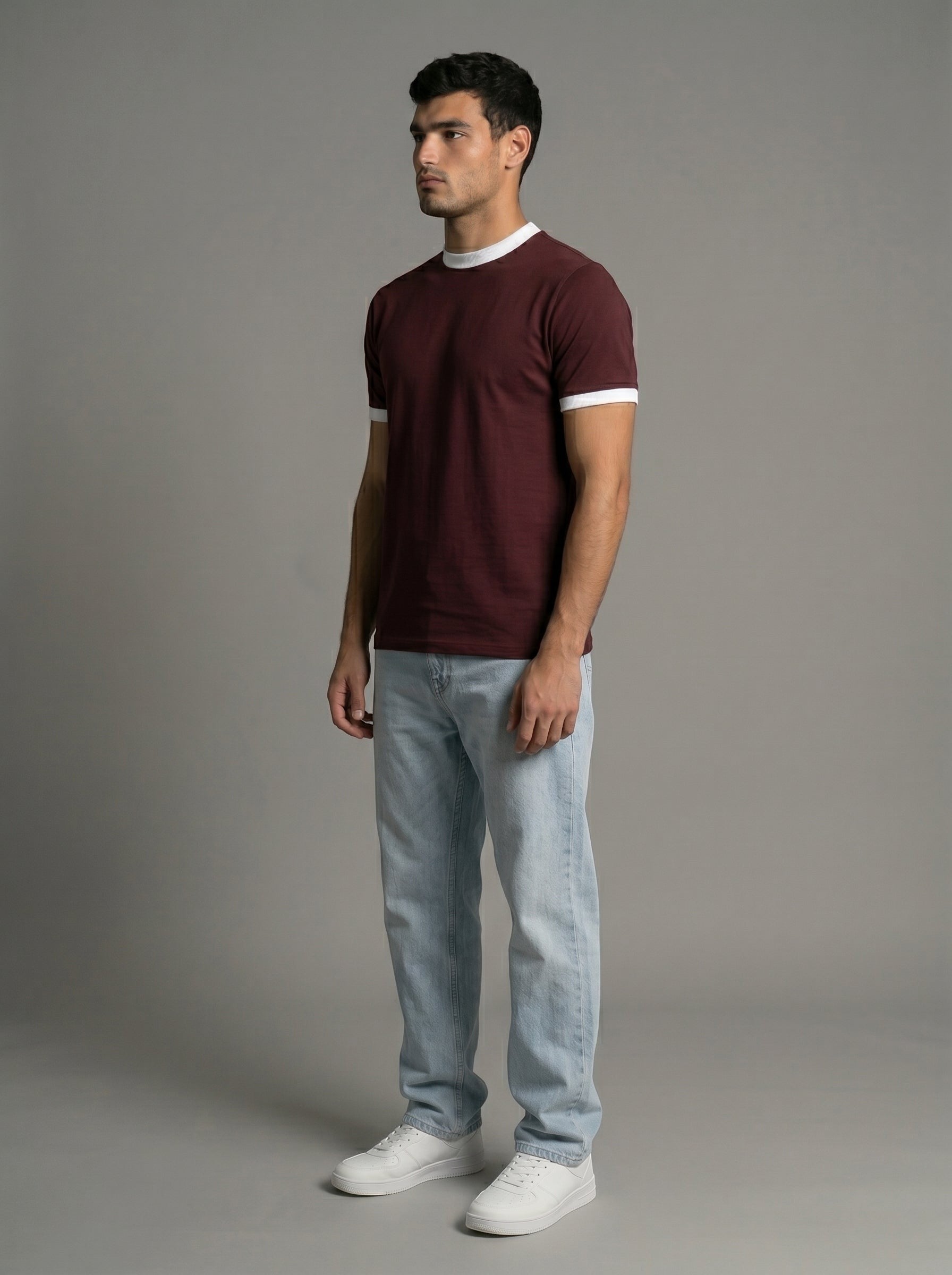Ringer Tee — Burgundy X White