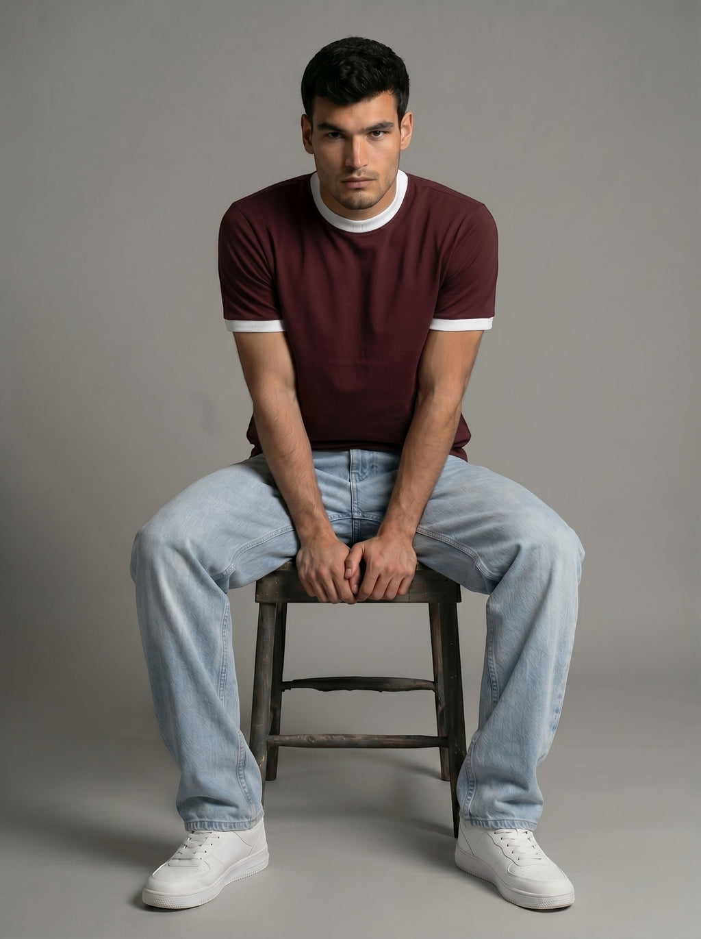 Ringer Tee — Burgundy X White