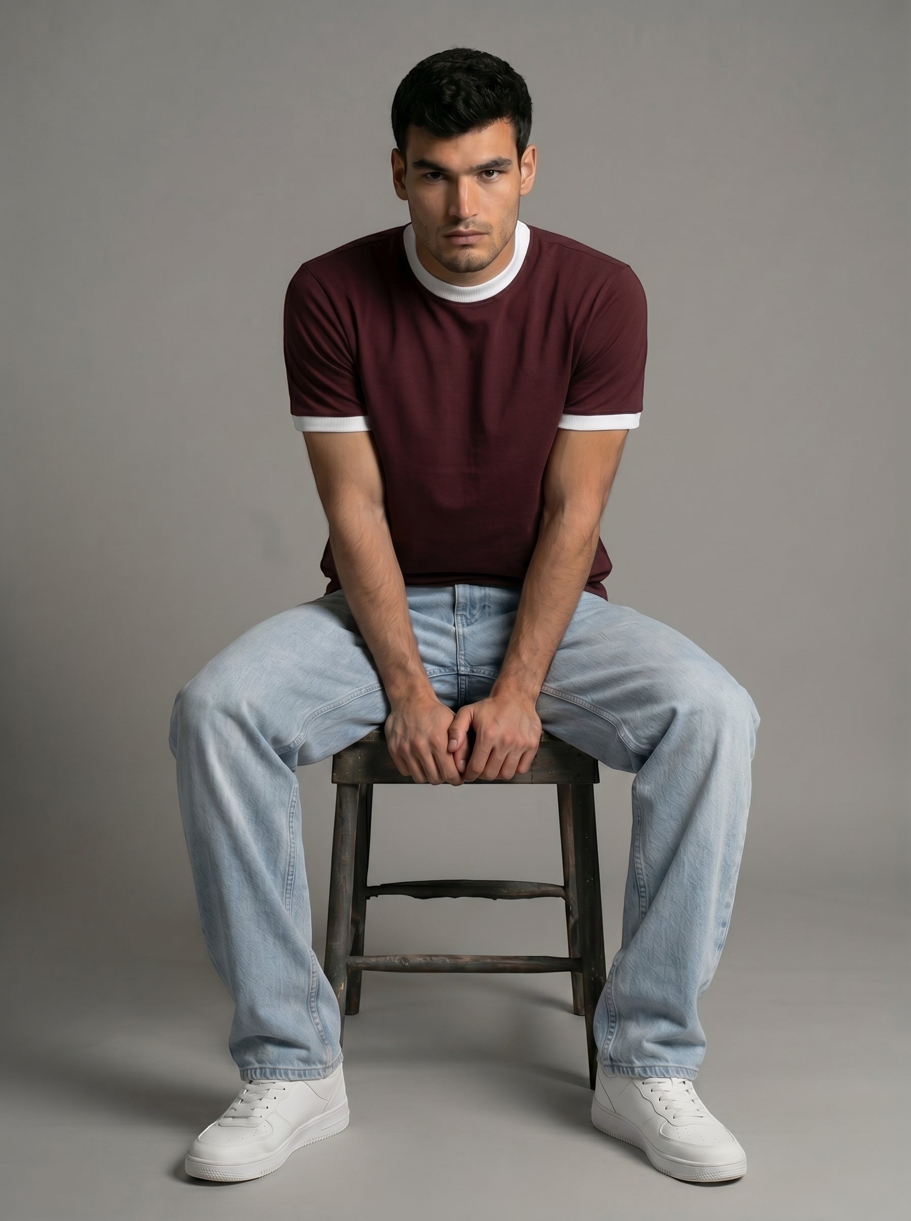 Ringer Tee — Burgundy X White