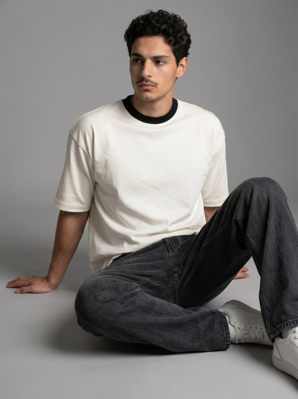 Contrast Collar Boxy Tee — Off-White X Black