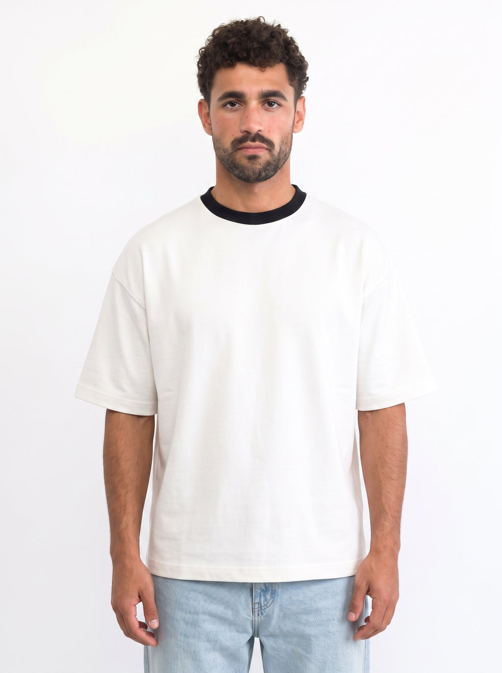 Contrast Collar Boxy Tee — Off-White X Black