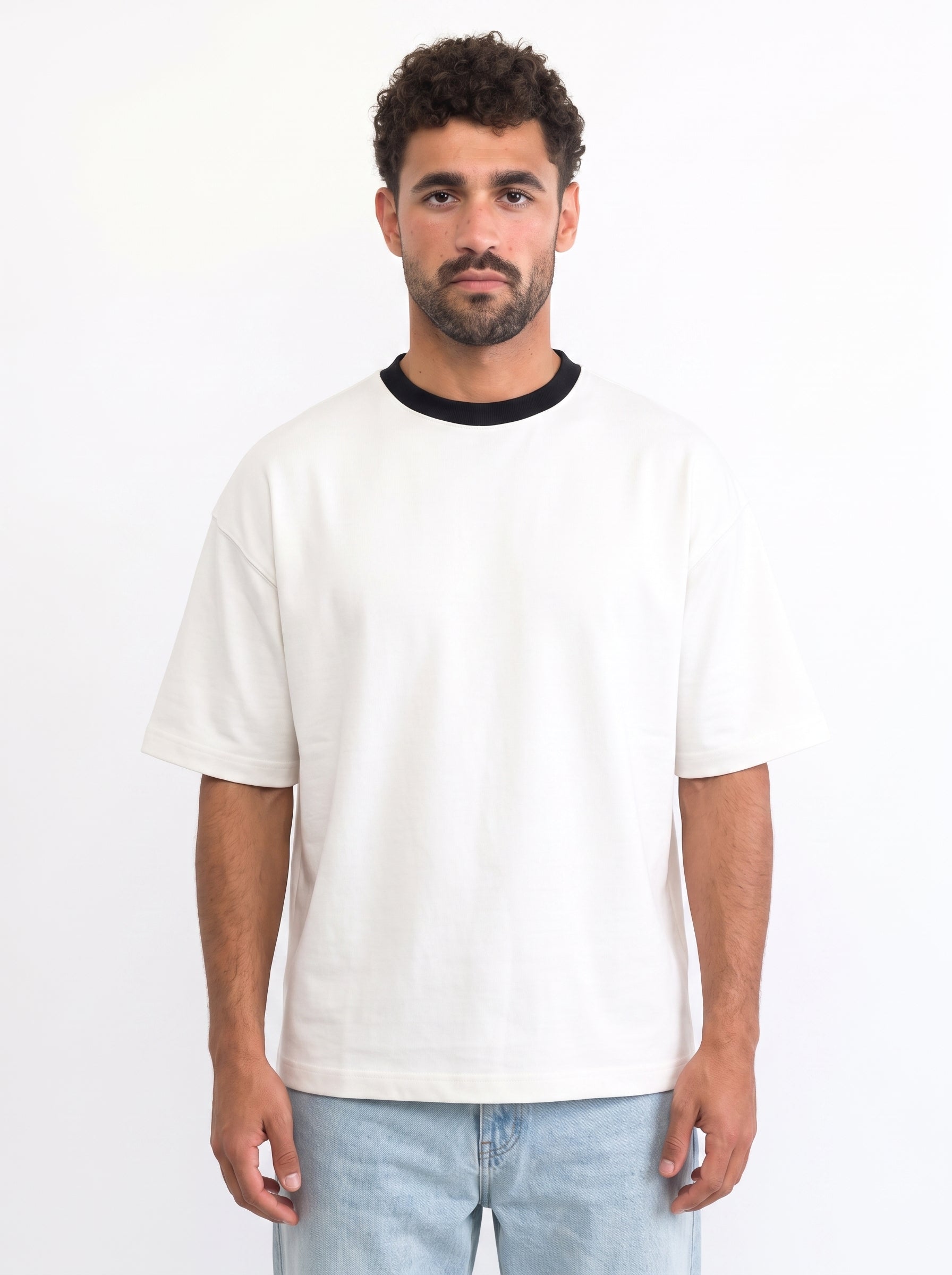 Contrast Collar Boxy Tee — Off-White X Black