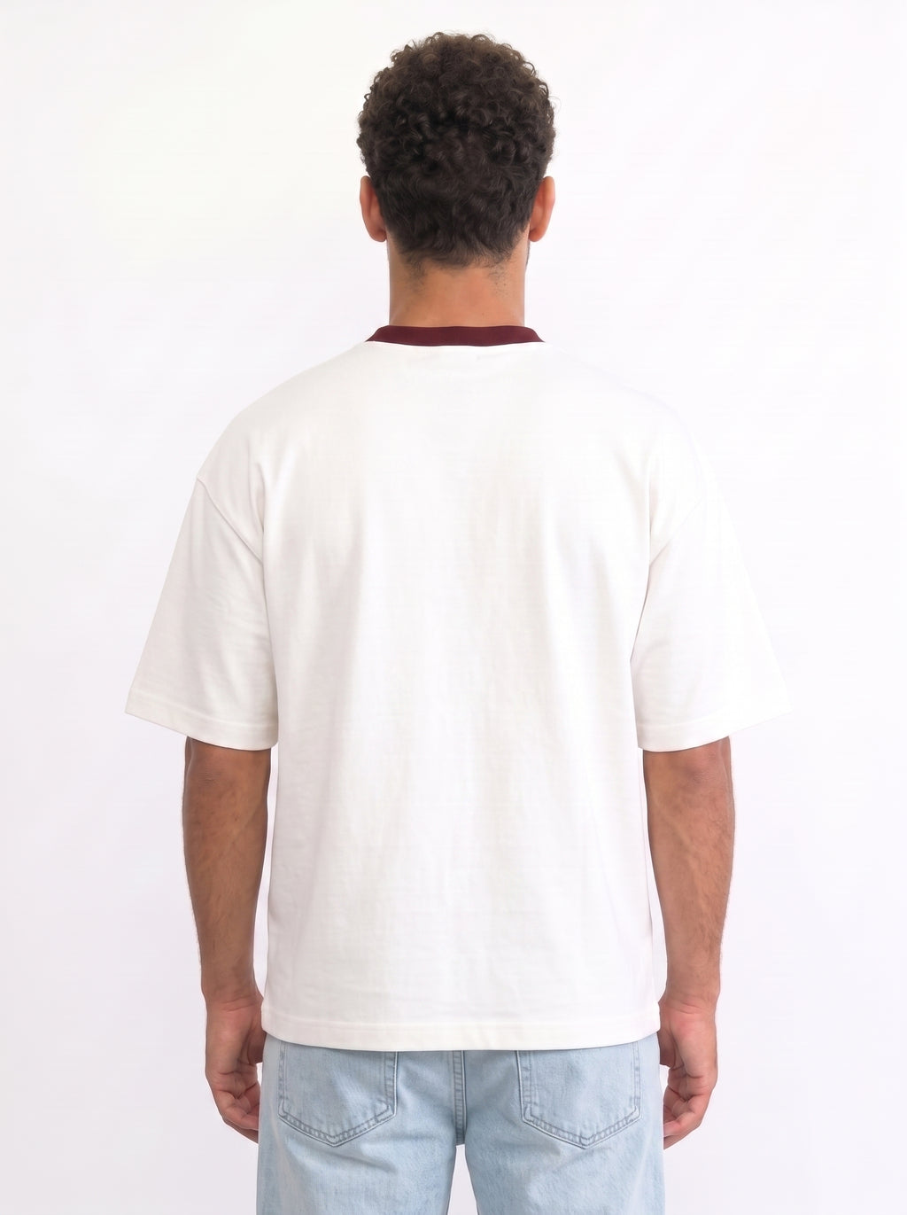 Contrast Collar Boxy Tee — Off-White X Burgundy