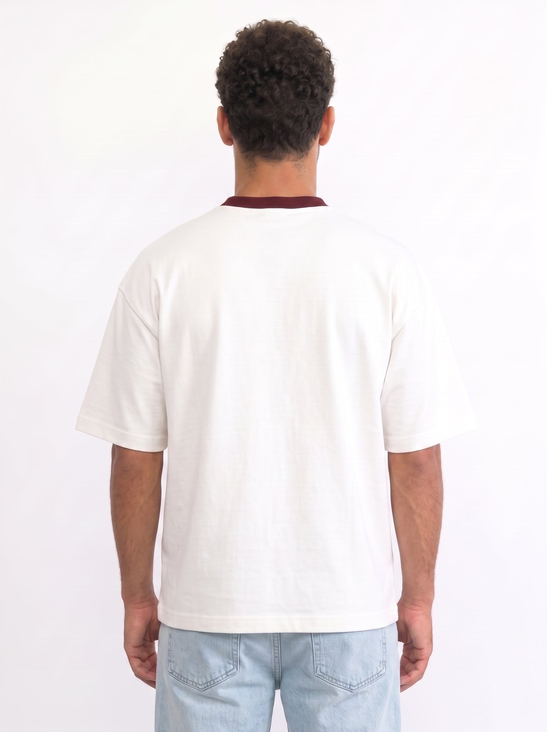 Contrast Collar Boxy Tee — Off-White X Burgundy