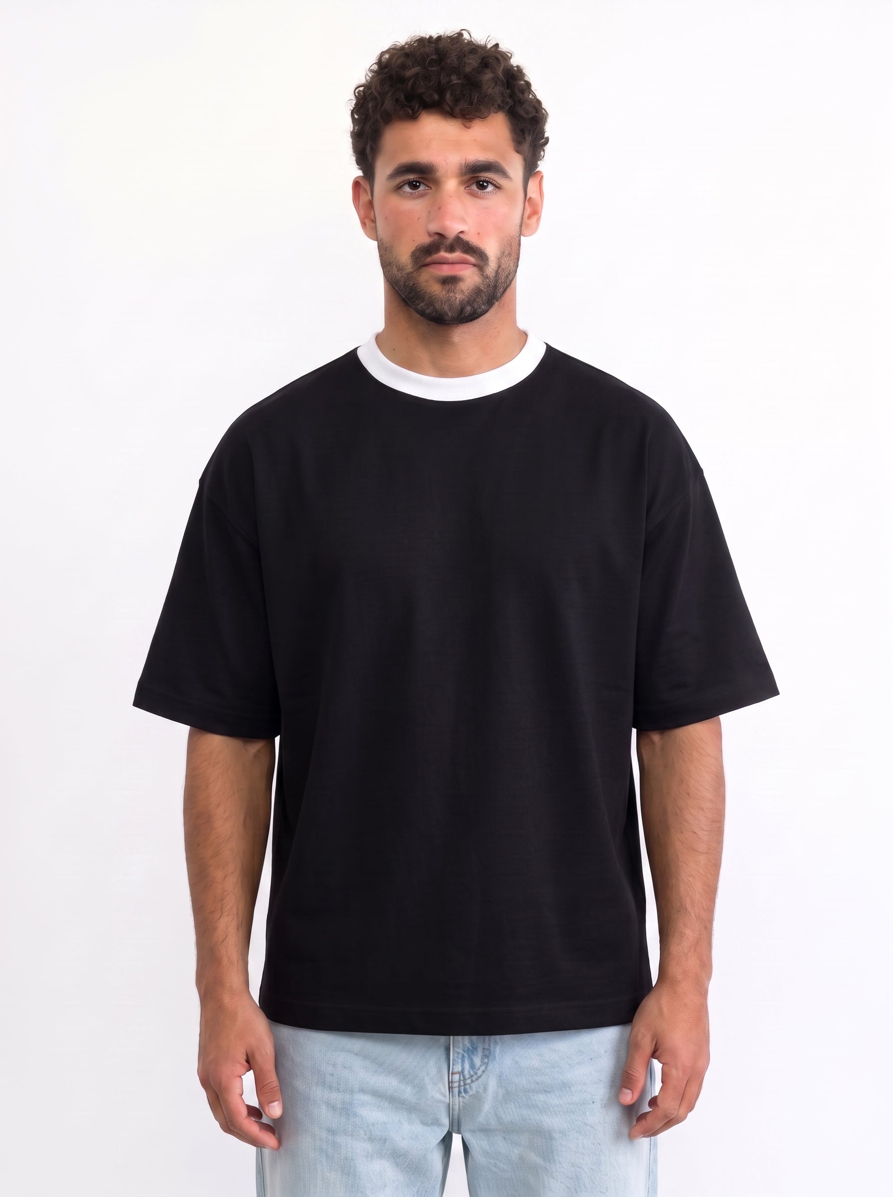 Contrast Collar Boxy Tee — Black X White