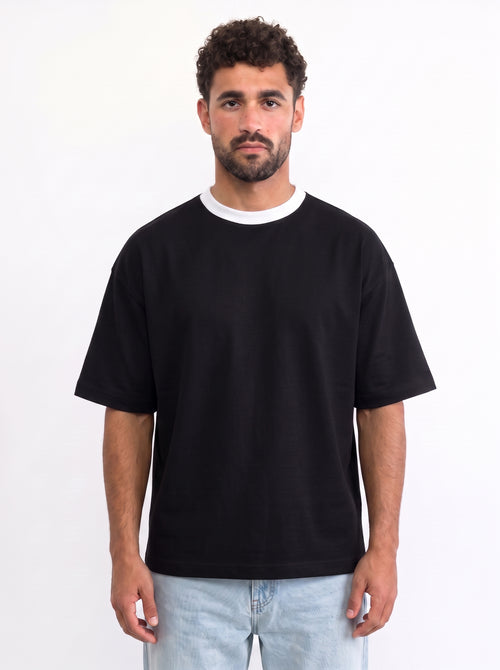 Contrast Collar Boxy Tee — Black X White