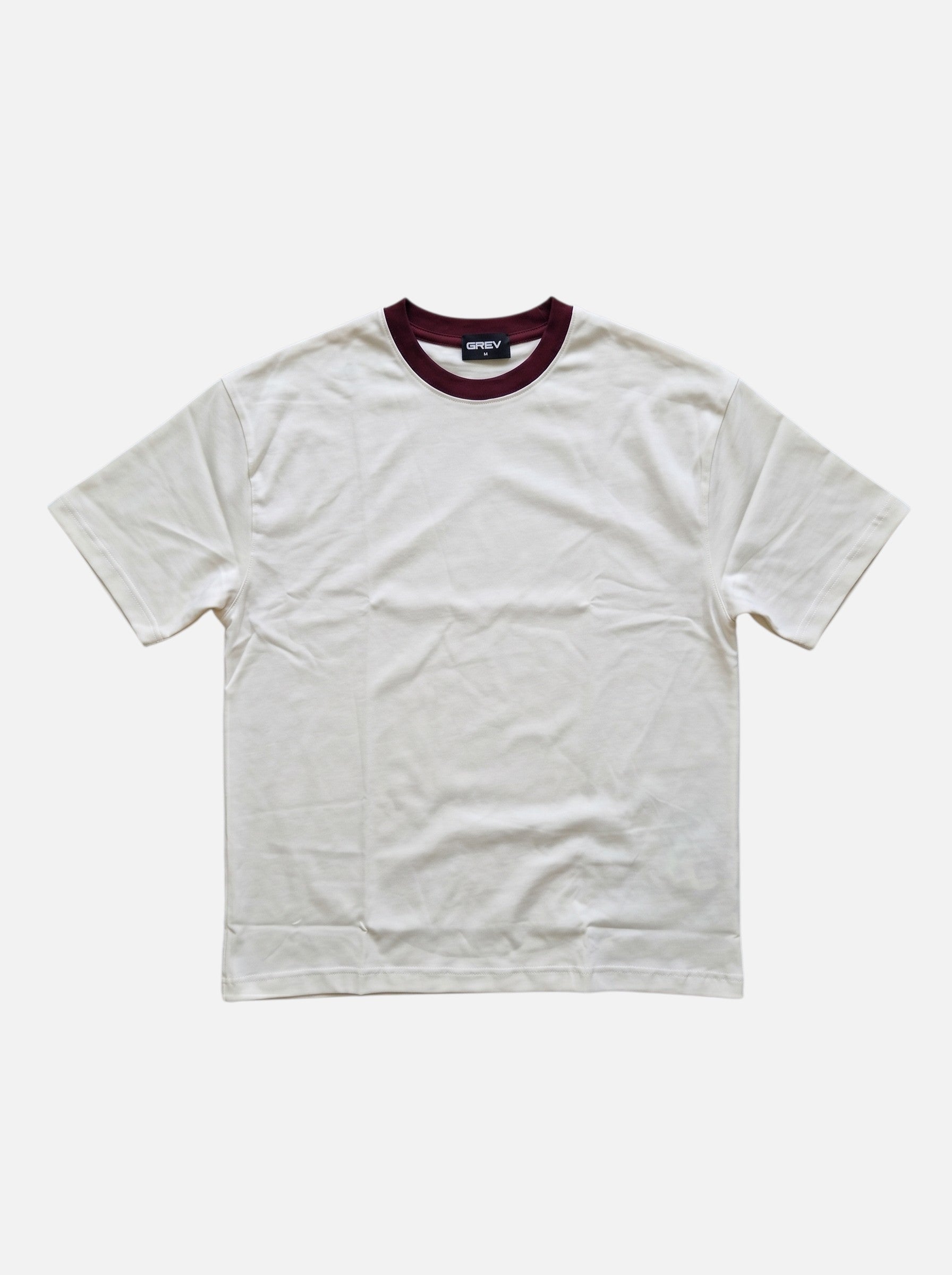 Contrast Collar Boxy Tee — Off-White X Burgundy