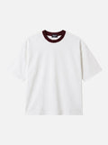 Contrast Collar Boxy Tee — Off-White X Burgundy