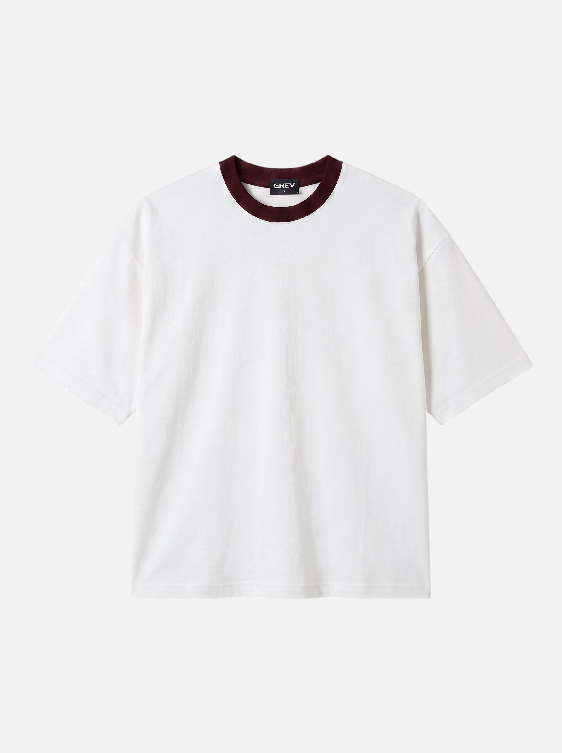 Contrast Collar Boxy Tee — Off-White X Burgundy