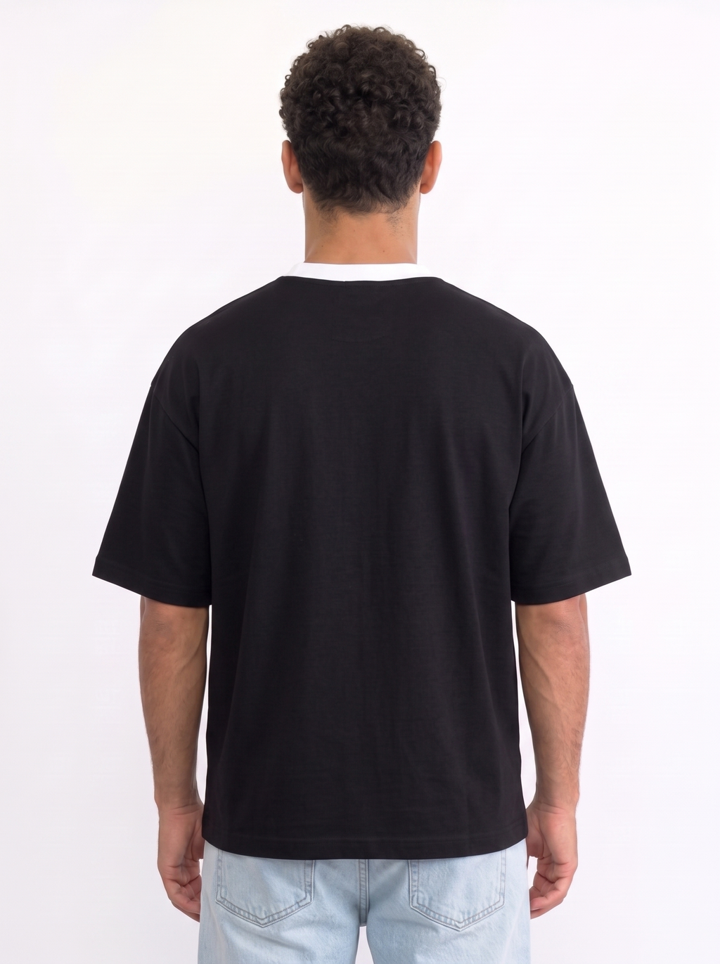 Contrast Collar Boxy Tee — Black X White