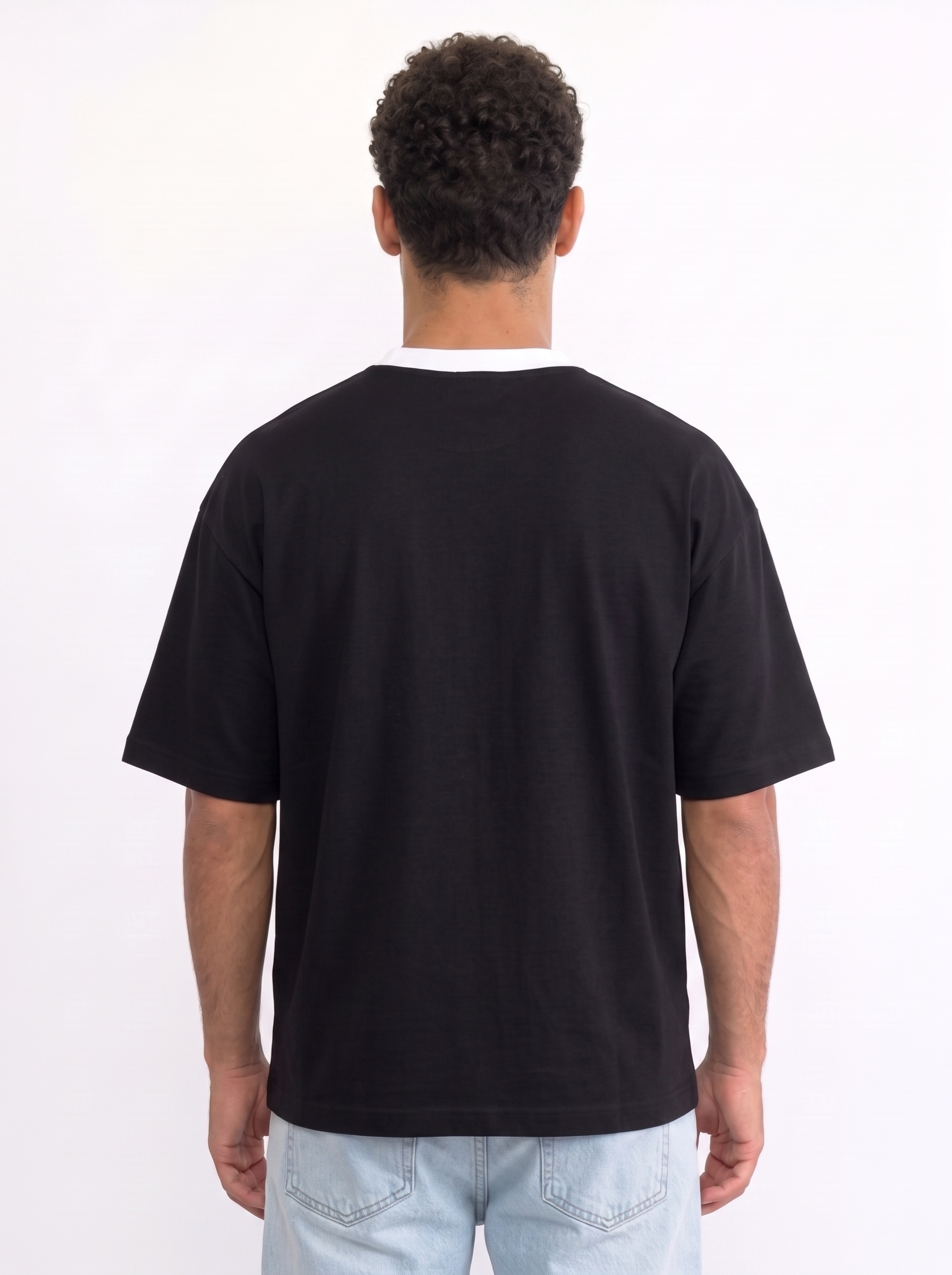 Contrast Collar Boxy Tee — Black X White
