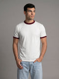 Ringer Tee — Off-White X Burgundy - GREV