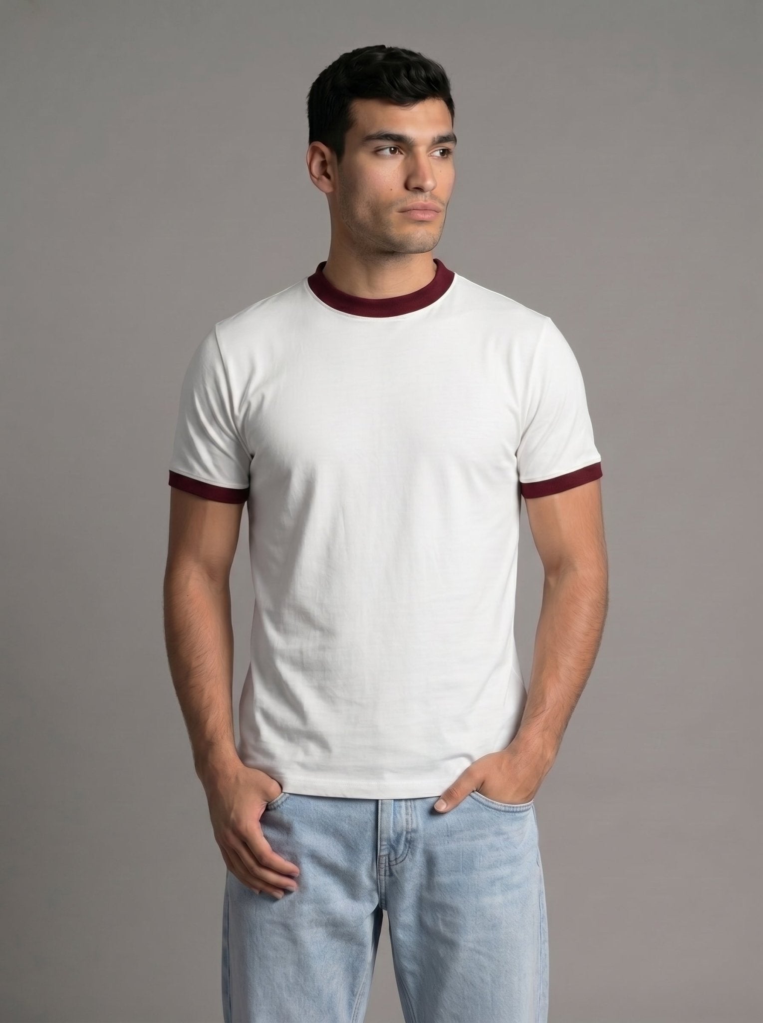 Ringer Tee — Off-White X Burgundy - GREV